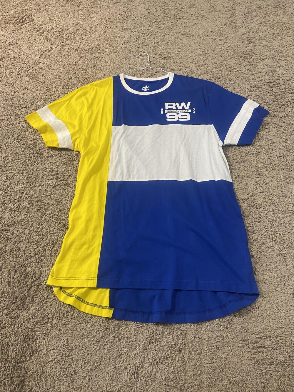 Rocawear Shirt Mens 2XL Blue Yellow Colorblock RW 99 Brooklyn NY Tee Streetwear